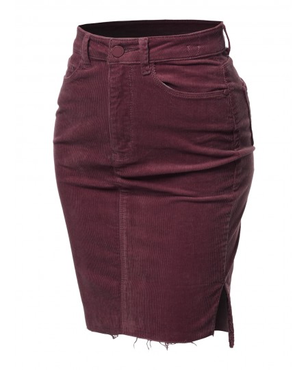 Women's Solid Corduroy High-Rise Pencil Midi Skirt