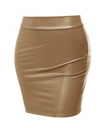 Women's Sexy Casual Faux Leather Fitted Mini Pencil Skirt - Made in USA