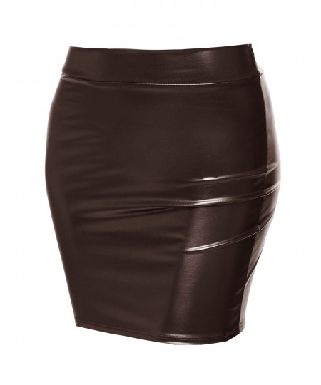 Women's Sexy Casual Faux Leather Fitted Mini Pencil Skirt - Made in USA