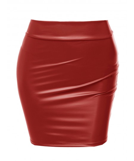 Women's Sexy Casual Faux Leather Fitted Mini Pencil Skirt - Made in USA