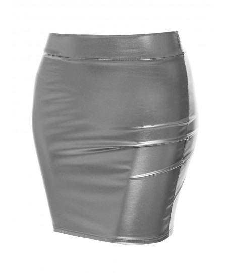 Women's Sexy Casual Faux Leather Fitted Mini Pencil Skirt - Made in USA