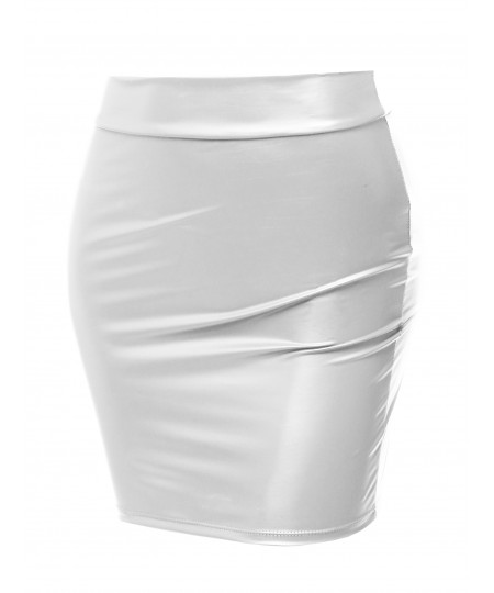 Women's Sexy Casual Faux Leather Fitted Mini Pencil Skirt - Made in USA