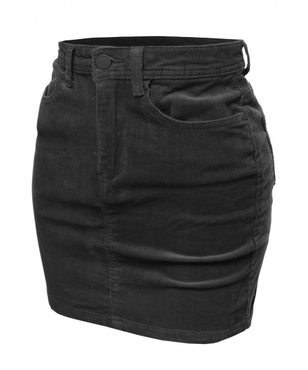 Women's Solid Corduroy High-Rise Pencil Mini Skirt