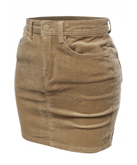 Women's Solid Corduroy High-Rise Pencil Mini Skirt