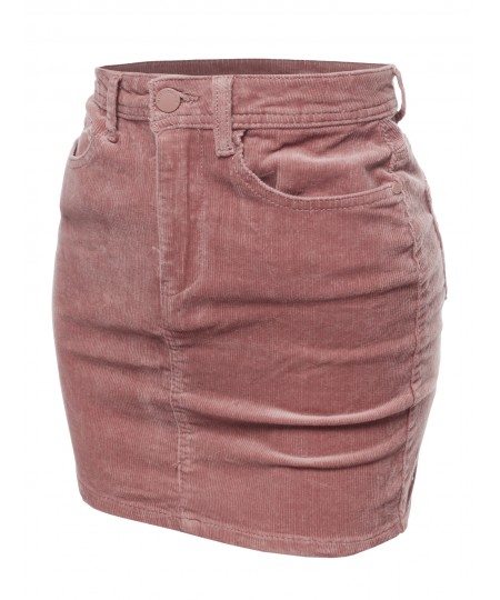 Women's Solid Corduroy High-Rise Pencil Mini Skirt