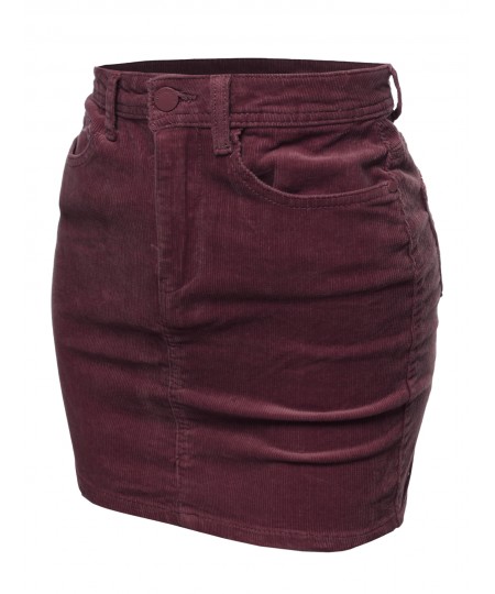 Women's Solid Corduroy High-Rise Pencil Mini Skirt