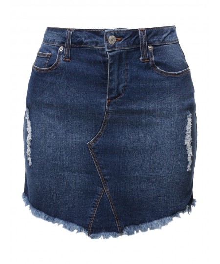 Women's Casual Frayed Hem Denim Mini Skirt