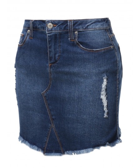 Women's Casual Frayed Hem Denim Mini Skirt