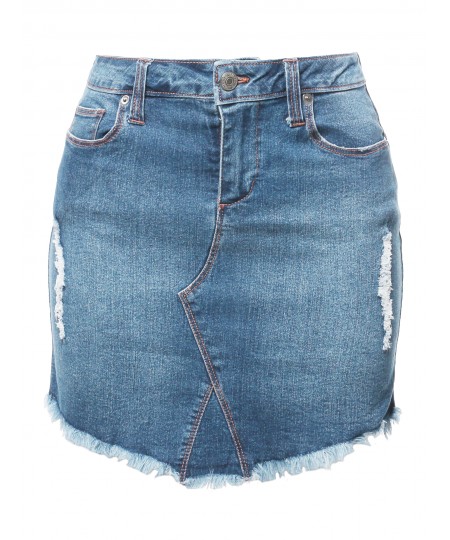 Women's Casual Frayed Hem Denim Mini Skirt