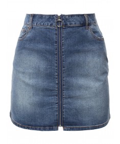 Women's Casual Exposed Front Zipper Denim Mini Skirt