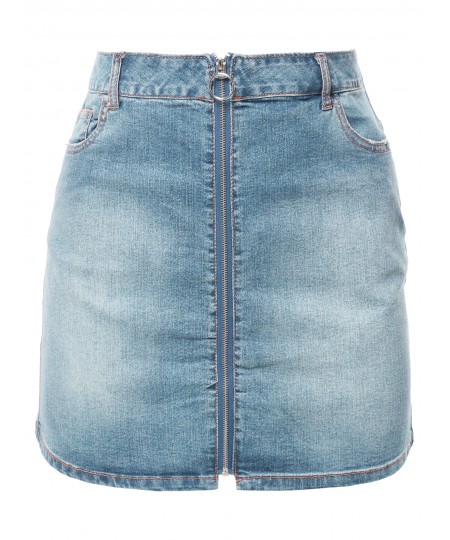 Women's Casual Exposed Front Zipper Denim Mini Skirt