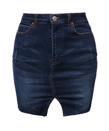 Women's Casual Raw Hemline Denim Mini Skirt