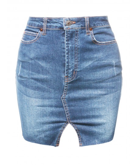 Women's Casual Raw Hemline Denim Mini Skirt