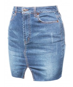 Women's Casual Raw Hemline Denim Mini Skirt