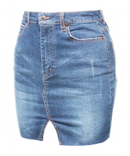 Women's Casual Raw Hemline Denim Mini Skirt