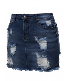 Women's Casual Destroyed Detail Denim Mini Skirt