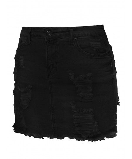 Women's Casual Destroyed Detail Denim Mini Skirt