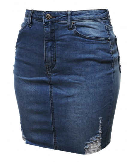 Women's Casual High-Rise Washed Denim Mini Skirt