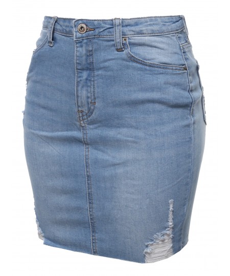 Women's Casual High-Rise Washed Denim Mini Skirt