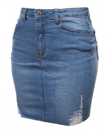 Women's Casual High-Rise Washed Denim Mini Skirt