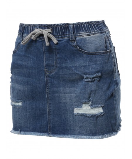 Women's Casual Mini Washed Denim Skirt