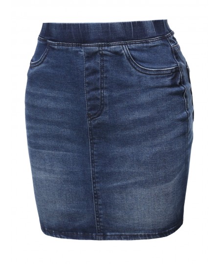 Women's Casual Elastic Waist Band Mini Denim Skirt