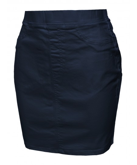 Women's Casual Elastic Waist Band Mini Denim Skirt