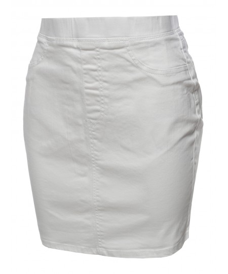 Women's Casual Elastic Waist Band Mini Denim Skirt