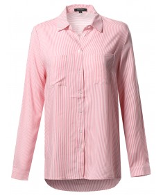 Women's Oversize Striped Chest Pockets Button-Down Shirt 