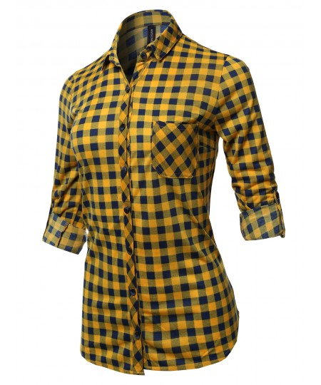 Women's Casual Lightweight Long Sleeve Button Down Plaid Shirts 