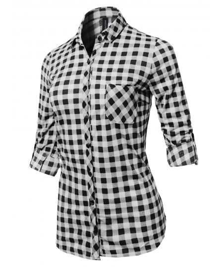 Women's Casual Lightweight Long Sleeve Button Down Plaid Shirts 