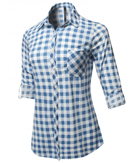 Women's Casual Lightweight Long Sleeve Button Down Plaid Shirts 