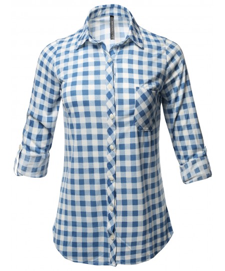 Women's Casual Lightweight Long Sleeve Button Down Plaid Shirts 