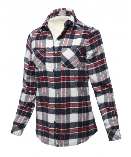 Women's Casual Sherpa Lining Flannel Shirt