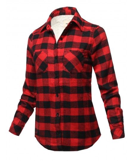 Women's Casual Sherpa Lining Flannel Shirt