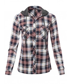 Women's Classic Plaid Cotton Hoodie Button-up Flannel Shirts