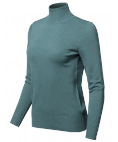 Women's Casual Solid Long Sleeve Button Detail Turtleneck Sweater