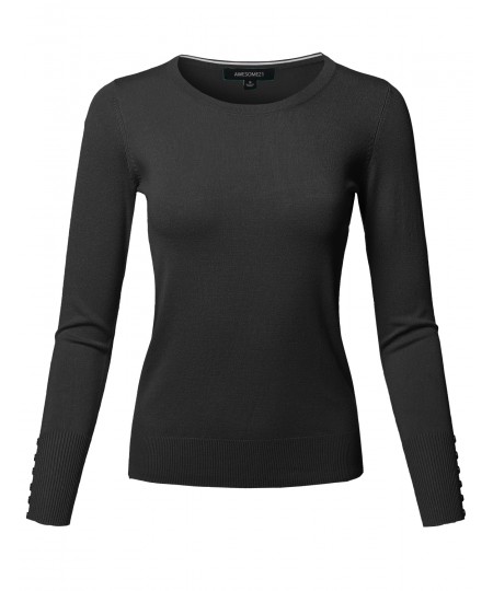 Women's Classic Casual Solid Long Sleeve Soft Pullover Various Color Sweater