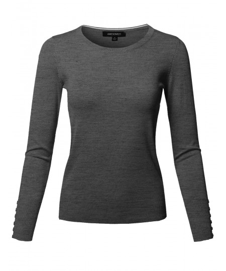 Women's Classic Casual Solid Long Sleeve Soft Pullover Various Color Sweater