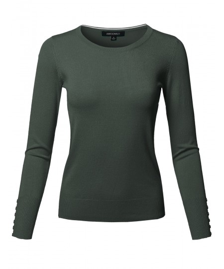 Women's Classic Casual Solid Long Sleeve Soft Pullover Various Color Sweater