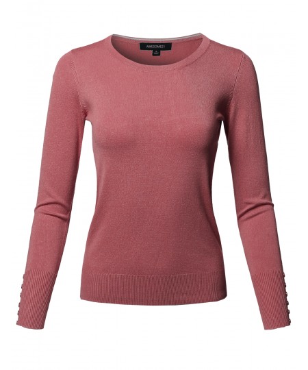 Women's Classic Casual Solid Long Sleeve Soft Pullover Various Color Sweater