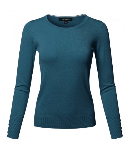 Women's Classic Casual Solid Long Sleeve Soft Pullover Various Color Sweater