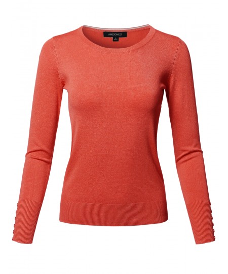 Women's Classic Casual Solid Long Sleeve Soft Pullover Various Color Sweater