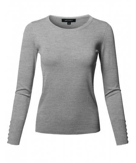 Women's Classic Casual Solid Long Sleeve Soft Pullover Various Color Sweater