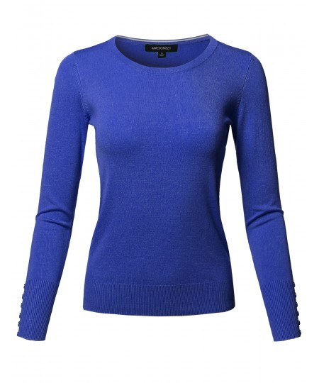 Women's Classic Casual Solid Long Sleeve Soft Pullover Various Color Sweater