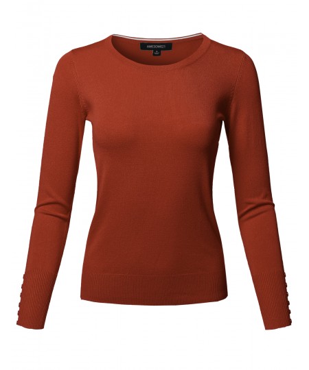 Women's Classic Casual Solid Long Sleeve Soft Pullover Various Color Sweater