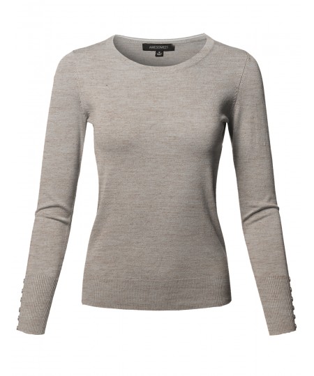 Women's Classic Casual Solid Long Sleeve Soft Pullover Various Color Sweater