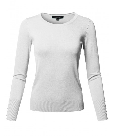 Women's Classic Casual Solid Long Sleeve Soft Pullover Various Color Sweater