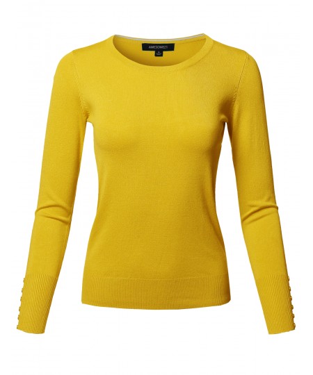 Women's Classic Casual Solid Long Sleeve Soft Pullover Various Color Sweater