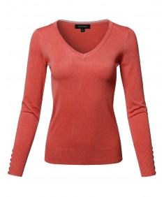 Women's Classic Casual Solid Long Sleeve V-Neck  Pullover Sweater